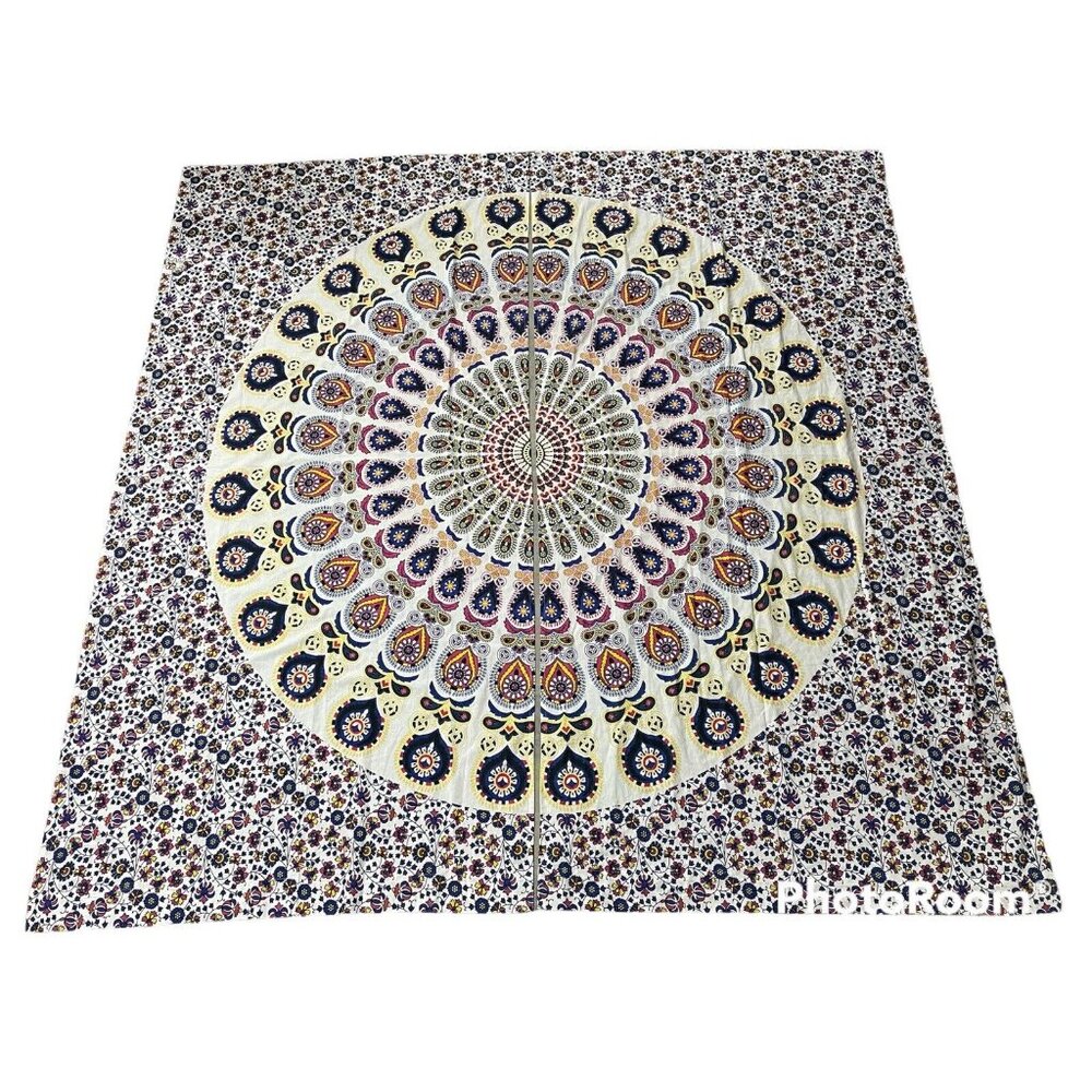 Curtain Panels Mandala Floral Pink Yellow Blue Large Colorful Boho Decor - Picture 2 of 11